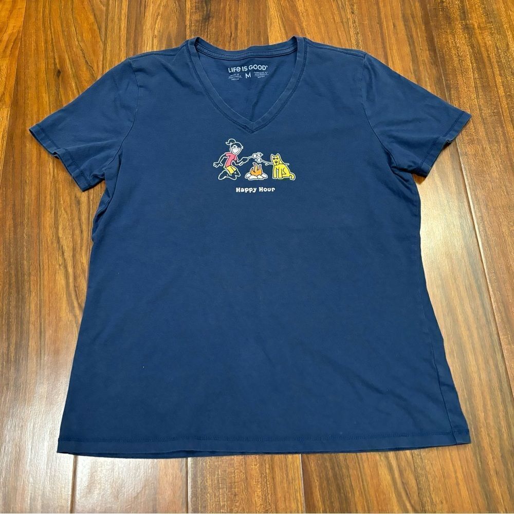 Life Is Good Happy Hour Campfire navy short sleeve tee shirt
